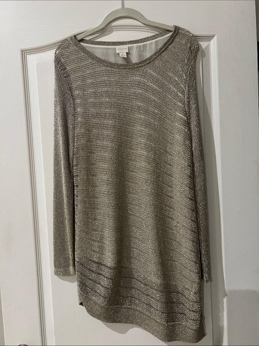 Metallic Knit Long Sleeve Tunic - Gold shimmer with Cream liner.